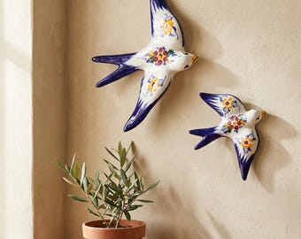 Hand-Painted Ceramic Swallow Wall Decor: Portuguese Faience Pottery