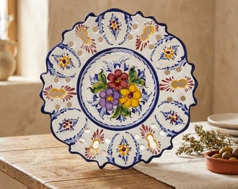 Hand-Painted Floral Faience Plate: Portuguese Ceramic Wall Art (25 cm) decorative plate
