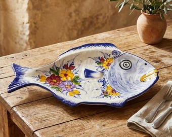 Hand-Painted Ceramic Fish Plate: Portuguese Faience Pottery Wall Decor