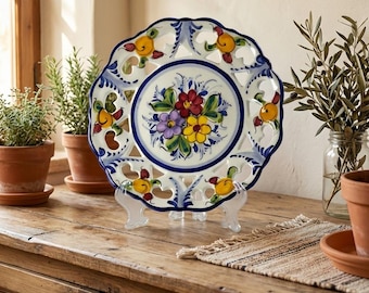 Hand-Painted Portuguese Ceramic Plate: Floral Faience Pottery, Decorative Dish