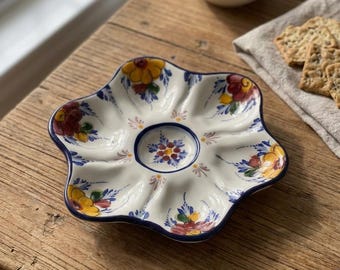 Hand-Painted Floral Tapas Plate: Portuguese Faience Ceramic Serving Dish