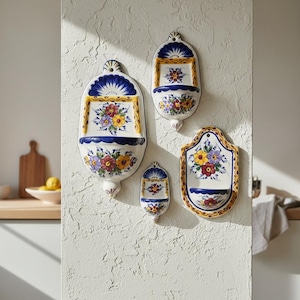 Porta sale da parete in maiolica portoghese dipinta a mano - 4 modelli disponibili - Decorazione tradizionale in ceramica per cucina