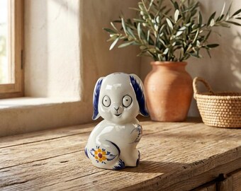 Hand Painted Portuguese Faience Dog Figurine – Traditional Ceramic Pottery Decor – Made in Portugal