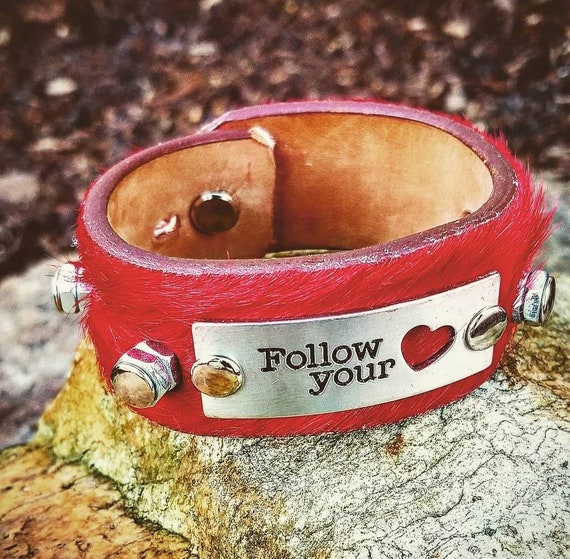 Leather cuff bracelet with metal plate deals