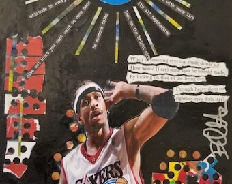 Prints Only, Allen Iverson, Collage,Paper, Collage Art, Basketball, Sports, NBA, Lower Merion, NBA Champion, Philly, Sixers, Hall of Fame