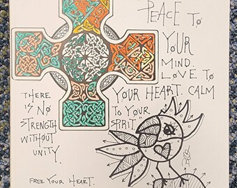 Celtic Art, Inspirational, Bird of Virtue, Ireland, Abstract Art, 7x7, Marker, One of Kind Bird, Illustration, Believe, Truth, Celtic Knots