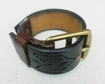 Black, Brown, Buckle Cuff, Metal Buckle, Belt, Steam Punk Bracelet, Leather, Handmade, One Of A Kind, Unique, Black Leather, Steampunk