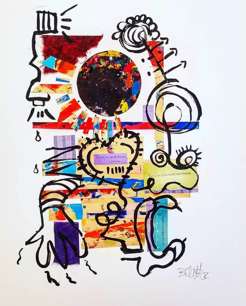 Collage Paper Mixed Media Bristol Board Paper Black Paint Etsy