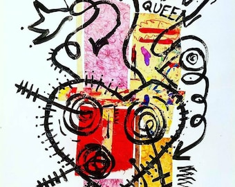 Collage, Paper, Mixed Media, Bristol Board Paper, Black Paint, Abstract Art, Abstract Expressionalism, Art, Handmade, Artist, Basquiat