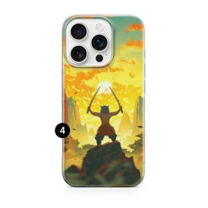 Stylish anime phone case showing Inosuke Hashibira holding dual swords triumphantly on a mountain at sunset. Durable phone cover for iPhone, Samsung, Pixel.
