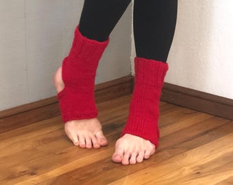 Hand Knit Bright Red Yoga Socks:  Barre, Pilates, Dance Socks