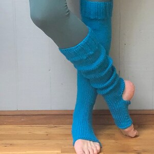 Hand Knit Turquoise Stirrup Leg Warmers:  Yoga, Dance, Pilates Socks