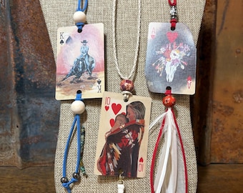 Handmade Car Rearview Mirror Charm: Western Boho Playing Card Tassel