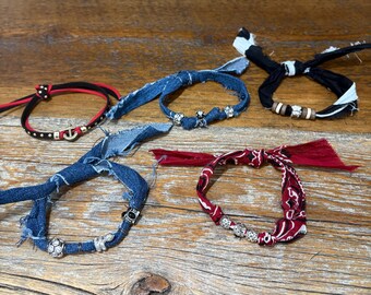 Handmade Bandana Denim Suede Cord Charm Bracelet w/ Adjustable Sliding Knot