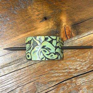 Embossed Leather Hair Slide with Wood Stick - Western Boho Hair Accessory Teal & charcoal