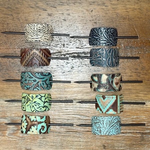 Embossed Leather Hair Slide with Wood Stick - Western Boho Hair Accessory image 1