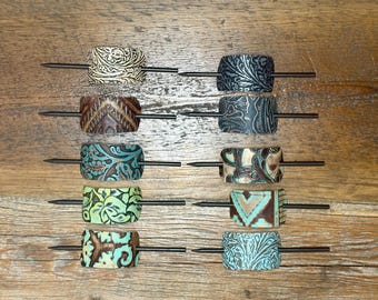 Embossed Leather Hair Slide with Wood Stick - Western Boho Hair Accessory