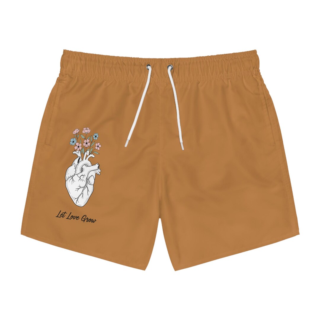 Heart Design Trunks Anatomical Heart With Flowers Swim Trunks | Let Love Grow - Etsy