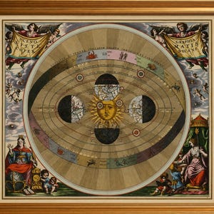 Framed Copernican Celestial Map Print | Andreas Cellarius Astronomy Wall Art | Gold Framed Vintage Star Chart