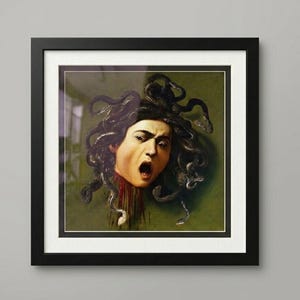 Caravaggio Medusa Framed Wall Art | Baroque Fine Art Print | Dark Academia Decor Print with Double Mat.