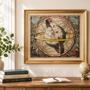 Framed Ptolemaic world map Print | Andreas Cellarius Astronomy Wall Art | Gold Framed Vintage Star Chart