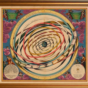 Framed Ptolemaic Celestial Map Print | Andreas Cellarius Astronomy Wall Art | Gold Framed Vintage Star Chart