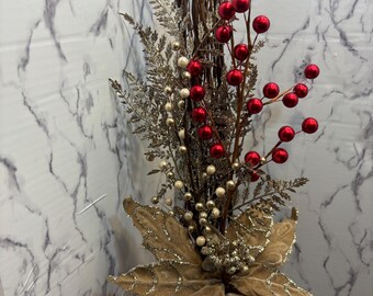 Golden Elegance Holiday Wall Spray-Red & Gold Christmas Floral Arrangement