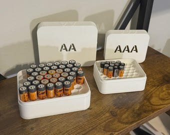 3D Printed AA and AAA Battery Storage Organizer - Modern, Minimalist Battery Holder with Lid