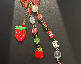 Strawberry Charm Keychain | Gold Accessories | Gifts for her | Red Bag Charm