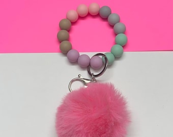 Fluffy Puffs Ball Keychain | Pompom Wristlet | Keychain Bracelet | Plush Keyring | Bag Purse Charm Accessory