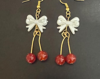 Gold and Silver Cherry Earrings | Fruit inspired jewelry | Gifts for her | Red Earrings