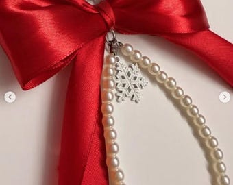 Satin Bow Keychain | Silver Heart Keyring | Snowflake Bag charm | Elegant Pearl Keychain