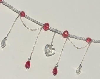 Handmade Red Heart Necklace | Y2k jewelry | Glass Beads Charm| Bachelorette Party Favors