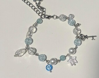 Ocean blue charm bracelet | Y2k bracelets | Birthday gift ideas | Silver bracelet