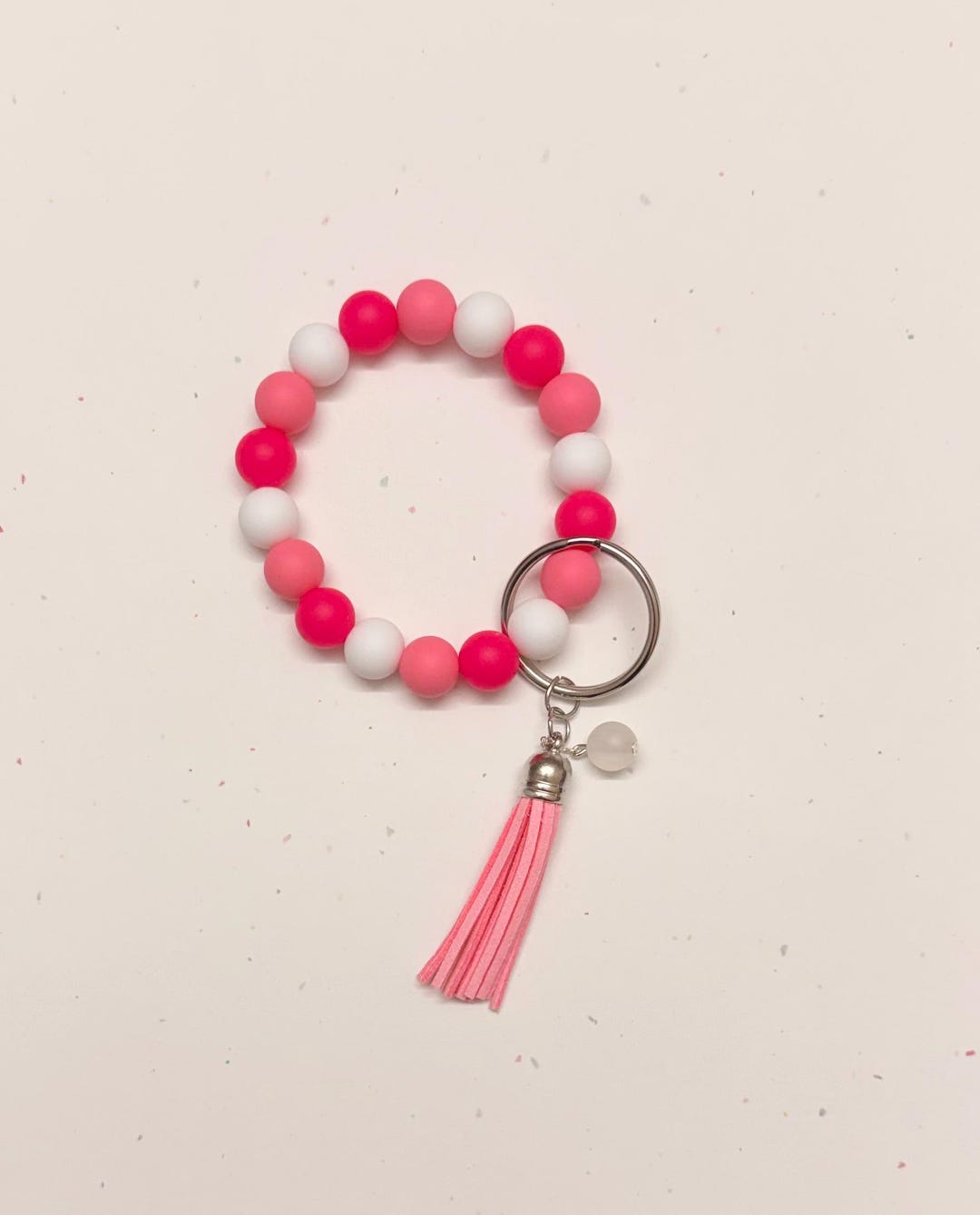 Pink and White Keychain With Tassel | Friendship Gifts | Cute Wristlets ...