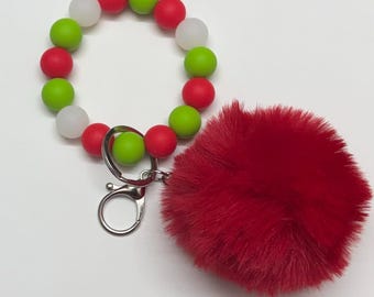Christmas wristlet with pom pom | Tassel keychain | gifts ideas for her