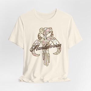 Mandalorian Flowered Design - Tan, Unisex Jersey Short Sleeve Tee image 2