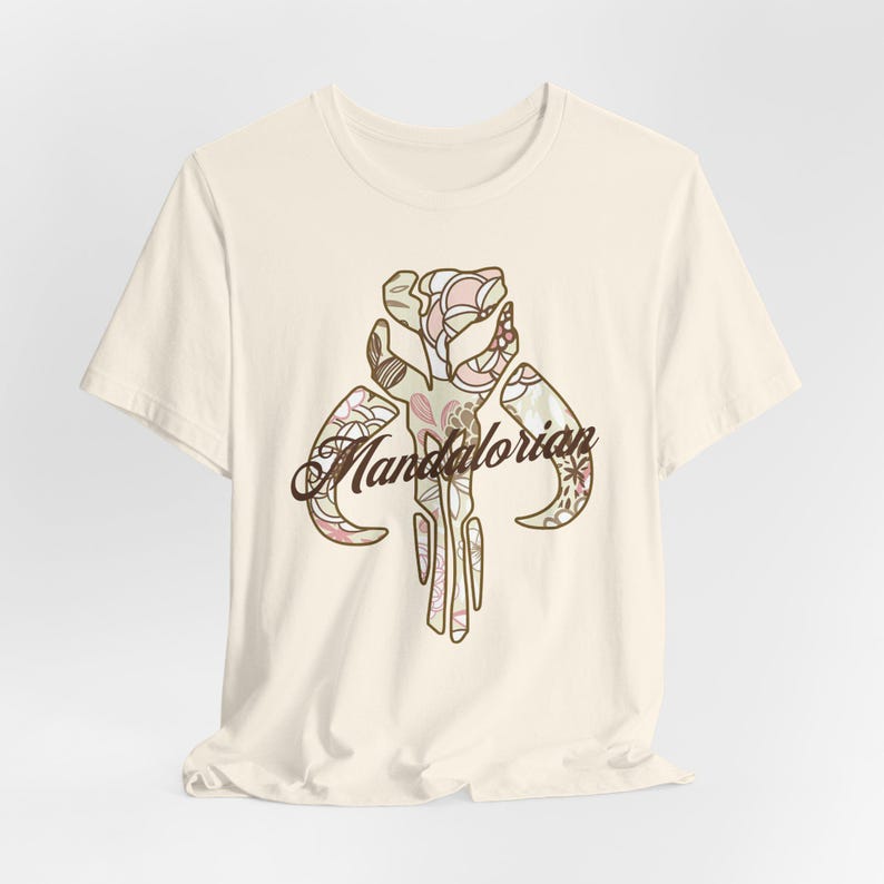 Mandalorian Flowered Design - Tan, Unisex Jersey Short Sleeve Tee image 2