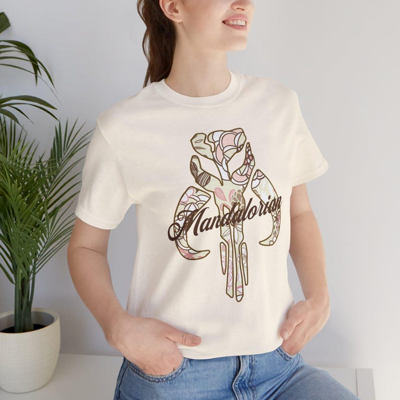 Mandalorian Flowered Design - Tan, Unisex Jersey Short Sleeve Tee image 5