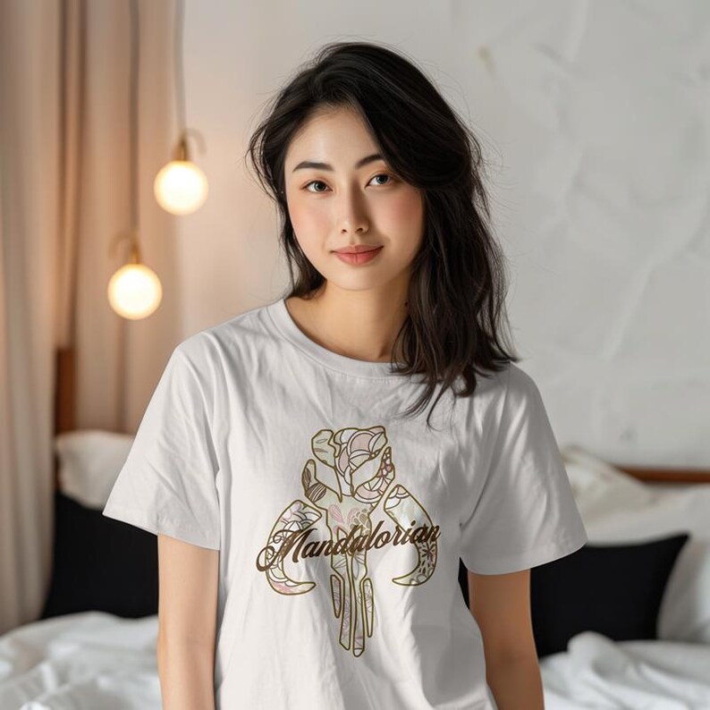 Mandalorian Flowered Design - Tan, Unisex Jersey Short Sleeve Tee image 1