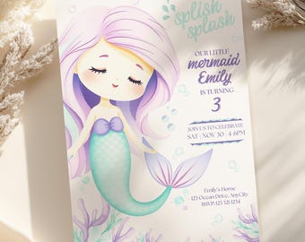 Little Mermaid Birthday Invite | Under-the-sea Mermaid Birthday Invitation (Digital Downloadable Canva Template)