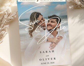 Minimalistische huwelijksuitnodiging met QR-code | Sjabloon fotohuwelijksuitnodiging canva | Qr-code set huwelijksuitnodigingen | Trouwuitnodiging met foto