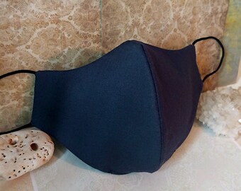 Masque Cérémonie Homme confort satin Bleu nuit - Bleu indigo Tissu 100% coton 3 épaisseurs & poche filtre, Blue cotton fabric Men mask