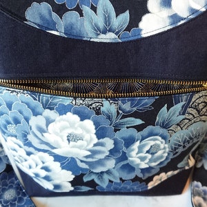 Sac à main blauw / wit, tissu katoen japonais fleurs / drie compartimenten en verstelbaar afbeelding 4