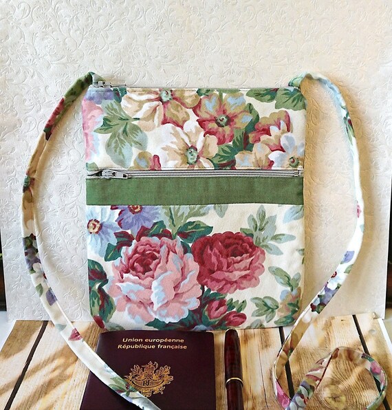 Petit Sac D Epaule Femme Tissu Coton Fleurs Rose Vert Etsy