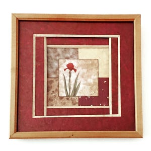 Tableau Encadrement d'Art original en relief signé, fleur rouge / Kimberly