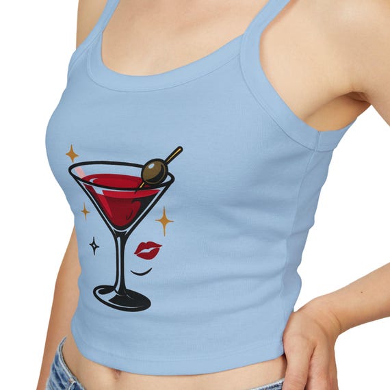 Cocktail Party Graphic Tank Top: Cotton Blend Spaghetti Strap