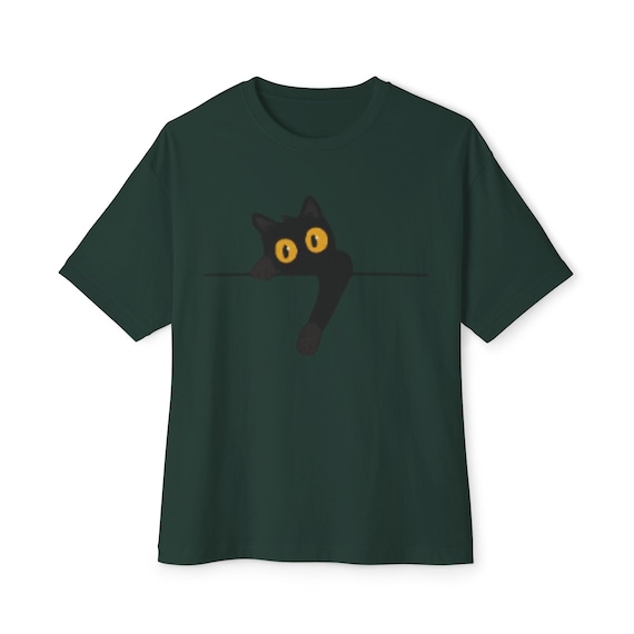 Black Cat Graphic Tee, Peeking Cat Illustration Shirt, Cute Cat Lover Gift, Funny Minimalist Unisex T-Shirt