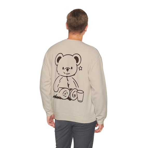 Teddy Bear Sweatshirt | Cute Bear with mug Back Print, ideal for gifting