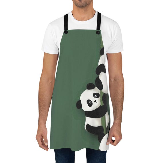 Pandas Apron | Cute Kitchen Apron, Green Animal print